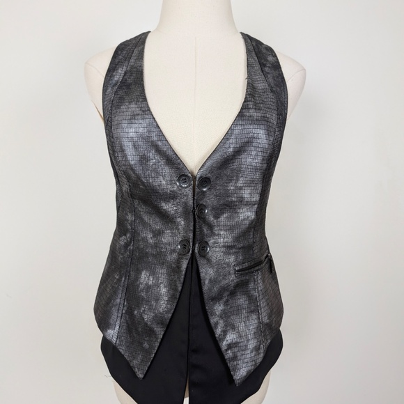 Guess Vest Waistcoat Faux Snake Sleeveless Button Up Textured Fitted - Picture 2 of 12